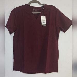 Figs Men Chisec Three Pocket Scrub Top NWT burgundy size S